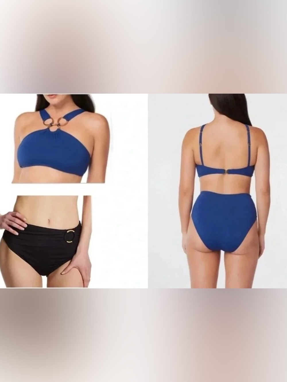 Bleu Rod Beattie Ring Me Up Over Shoulder Ring Swim Top and Bikini Bottom Sz 10